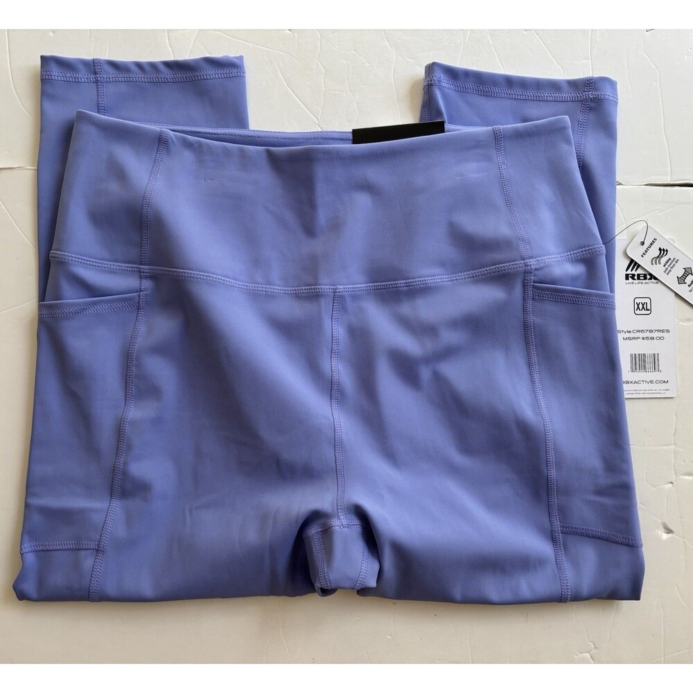 RBX Women's Active Wear Pants Capri Legging Blue SOFT WICKING PEACH SKIN POCKETS